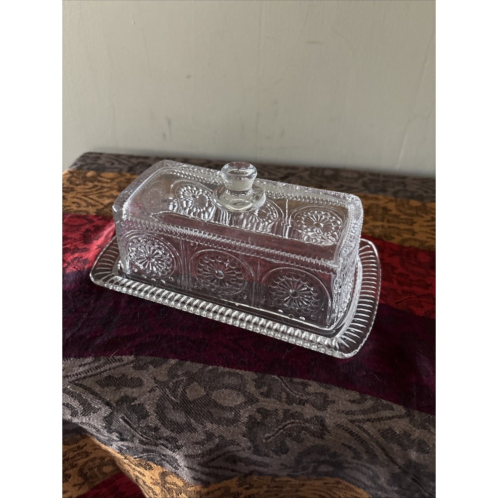 The Pioneer Woman Adeline Embossed Clear Glass Butter Dish with Lid